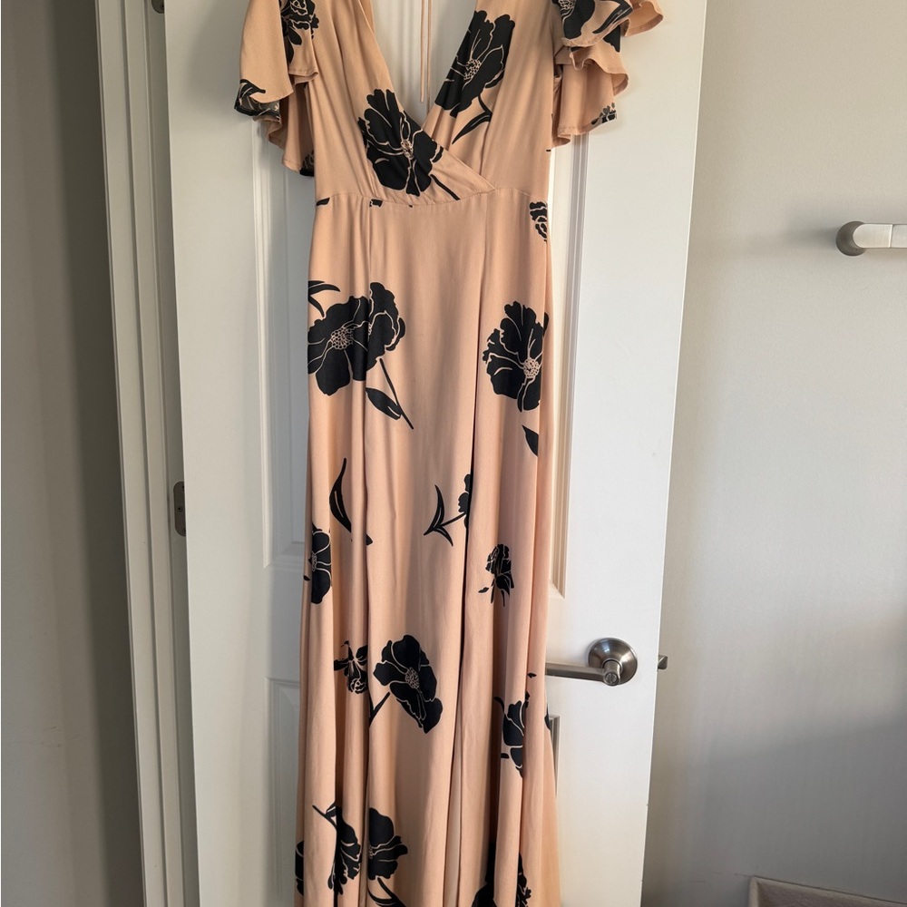 Privacy Please Orange Black Flutter Sleeve Maxi Dress